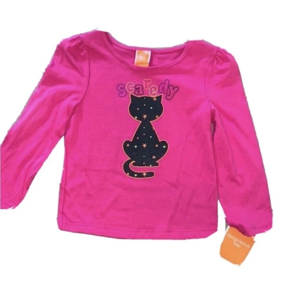 Black Cat Applique Halloween Girls Top Shirt Long Sleeve 24m Hot Pink